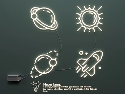 Neon Lamp Set With Planet Sun Rocket Designs For Kids Room Decor 3d model