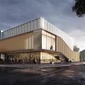 Modern Residential Building Exterior With Glass Curtain Wall Metal Panels And Pedestrians On Urban Street