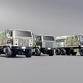 Multiple Military Transport Trucks With Camouflage Paint And Various Designs