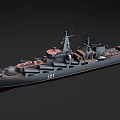Gray Painted Warship With Number 121 Deck Antennas And Weapon Systems 3d model