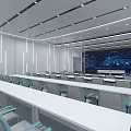 Modern Monitoring Room Interior With Control Consoles Display Screens And Office Chairs