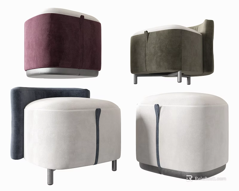 Modern Upholstered Stools With Multiple Colors Round Shape And Metal Legs 3d model 