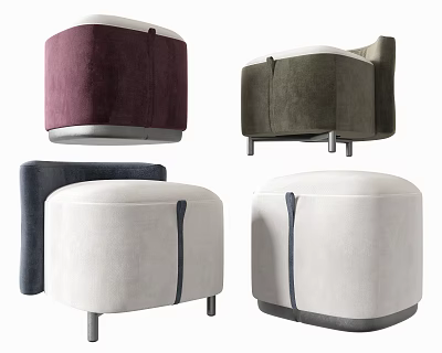 Modern Upholstered Stools With Multiple Colors Round Shape And Metal Legs 3d model