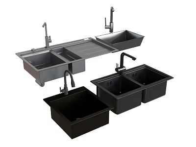 Modern Kitchen Faucet With Double Bowl Sink And Stainless Steel Black Finish 3d model