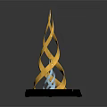 Golden Spiral Trophy With Elegant Design And Dark Base Featuring Blue Accent 3d model
