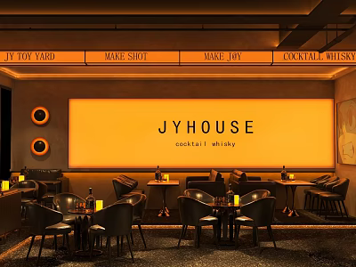 JYHOUSE Bar Interior Design With Cocktail Whisky Tables Chairs And Warm Lighting 3d model