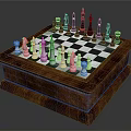 Wooden Chess Set With Black And White Pieces On Checkerboard
