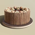 Delicious Chocolate Cake Decorated with Cream Swirls and Chocolate Balls on Striped Base