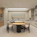 Stylish Modern Beige Kitchen With Built In Appliances Marble Island And Cozy Dining Space