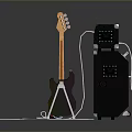 Professional Electric Guitar Amplifier With Effect Pedal And Connection Cables Setup