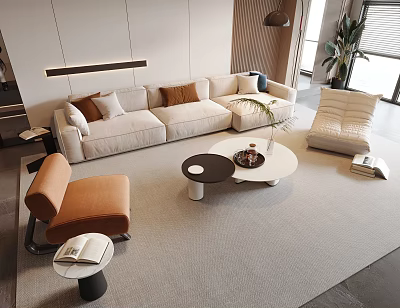 Elegant Modern Sectional Sofa And Coffee Table Set In Living Room Interior With Accent Chair 3d model