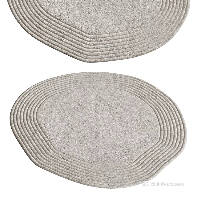 Soft Ribbed Round Rug With Concentric Patterns And Light Neutral Tone For Modern Home Decor 3d model 