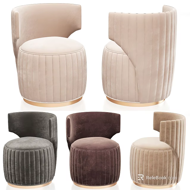 Elegant Single Sofa With Ribbed Design And Gold Base In Multiple Colors 3d model