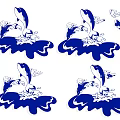 Blue And White Dolphin Wall Decor With Leaping Figures Waves And Splashes 3d model