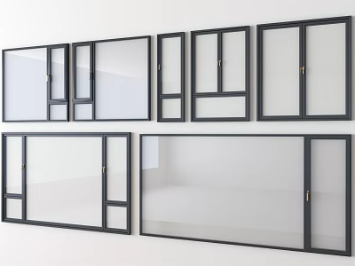 Modern Casement Windows With Black Frames And Clear Glass Panels Design 3d model