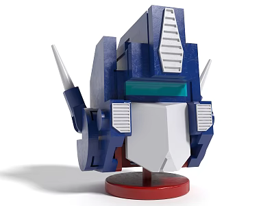 Building Blocks Robot Head Model Featuring Blue White Body Red Base And Spiked Sides 3d model