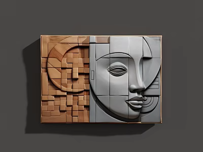 Artistic 3D Wall Decor With Geometric Patterns And Modern Facial Silhouette Design 3d model