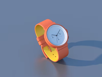 Stylish Watch with Orange Strap Yellow Inner Lining and White Dial 3d model