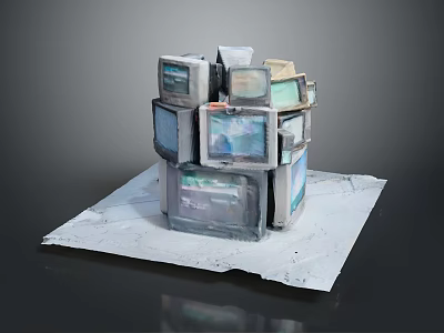 Vintage Televisions Stacked To Form Sculpture On White Base Electronic Art 3d model