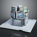 Vintage Televisions Stacked To Form Sculpture On White Base Electronic Art