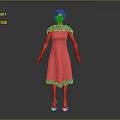 Game And Movie Female Character In Red Dress With Black Trimmed Collar And Short Hair
