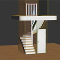 Wooden Architectural Model With Spiral Staircase White Door And Upper Platform