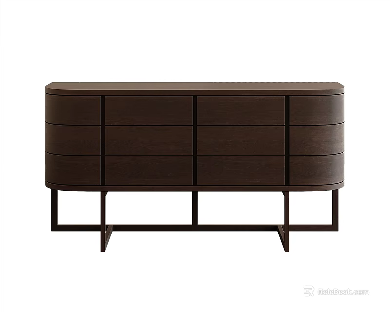 Modern Minimalist Dark Wood Console Cabinet With Storage Drawers And Metal Legs 3d model 