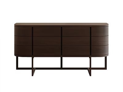 Modern Minimalist Dark Wood Console Cabinet With Storage Drawers And Metal Legs 3d model