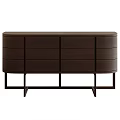 Modern Minimalist Dark Wood Console Cabinet With Storage Drawers And Metal Legs