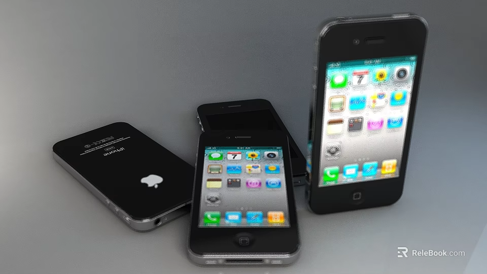 Multiple Apple Smartphones With Screen App Icons And Back Logo Design 3d model