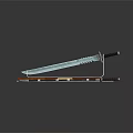 Warrior Swords Displayed on Wooden Stand with Metal Blades and Sheath