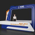 Modern Reception Desk With Blue White Orange Design And New Technology Signage