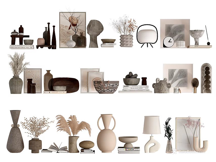 Modern Minimalist Decorative Ornament Set with Vases Picture Frames Lamps Potted Plants Bowls and Sculptures 3d model 