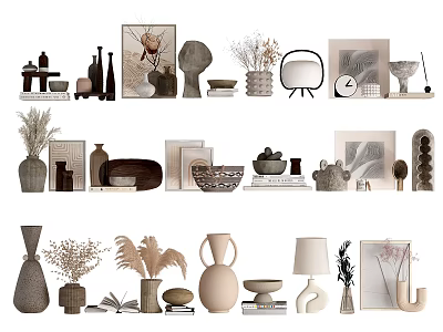 Modern Minimalist Decorative Ornament Set with Vases Picture Frames Lamps Potted Plants Bowls and Sculptures 3d model