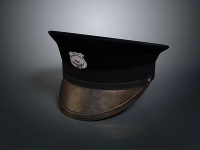 Stylish Black Hat With Metal Badge And Brown Brim Daily Life Accessory 3d model