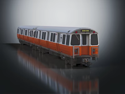 Modern Orange Subway Train With Multiple Cars Exterior Design Front View 3d model