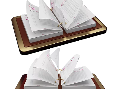 Open Desktop Calendar With January 19 Date And Flip Pages On Brown Base 3d model