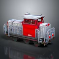 3D Rendered Red Locomotive Model With Gray Railings And Cabin Design