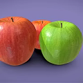 Three Fresh Apples Displaying Green And Red Colors On Purple Background