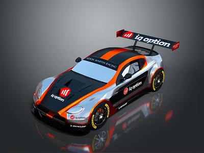 VEGA Sponsored Black Orange Racing Car With IQ Option Livery And Aerodynamic Rear Wing 3d model