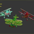 Colorful Toy Biplanes In Red Yellow Blue Arranged On Dark Background