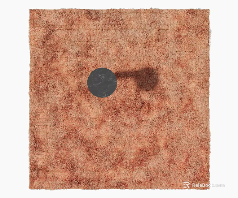 Brown Plush Square Carpet With Textured Surface And Round Black Object Shadow 3d model