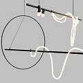 Modern Chandelier Design With Black Bar White Wavy Lines Circular Element And Lamp Heads