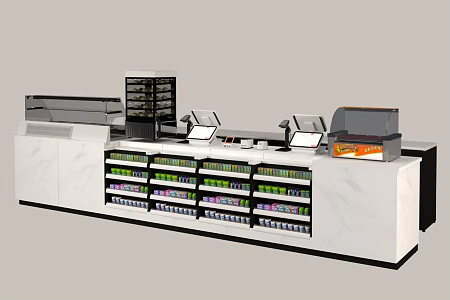 Modern shelf display cabinet cash register kwantung cooking cash register equipment sausage machine steamer 3d model