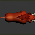 Vibrant Red Wild Boar Sculpture with Spiked Mane and White Tusks in Cartoon Style