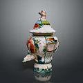 Colorful Ceramic Jar With Bird Shaped Lid And Floral Patterns For Home Decor