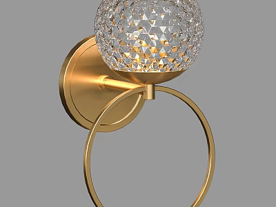 Elegant Golden Wall Lamp With Diamond Cut Crystal Shade And Circular Ring Design 3d model