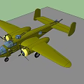 Green Vintage Passenger Aircraft 3D Model With Twin Propeller Engines And Classic Design