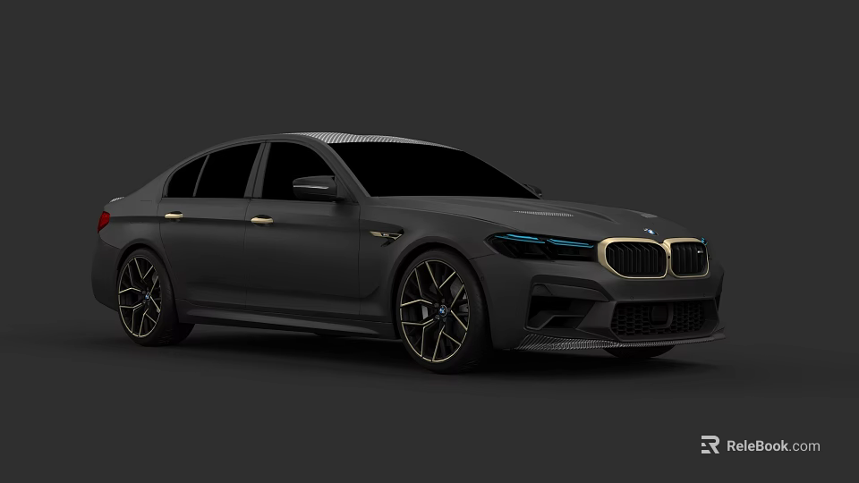 Gray Luxury Sports Sedan With Sleek Body And Blue LED Headlights 3d model 