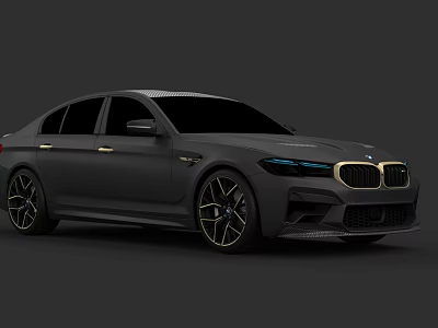 Gray Luxury Sports Sedan With Sleek Body And Blue LED Headlights 3d model